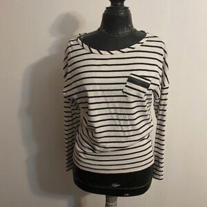 Loft Navy/White stripe long sleeve with Sequin pocket T-shirt, size M